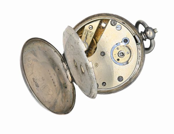 Orologio da tasca da uomo in argento 800/000. Meccanica a cilindro con bilanciere anulare e spirale piana  - Asta Asta a Tempo - Orologi da Tasca da Polso e da Tavolo - Associazione Nazionale - Case d'Asta italiane