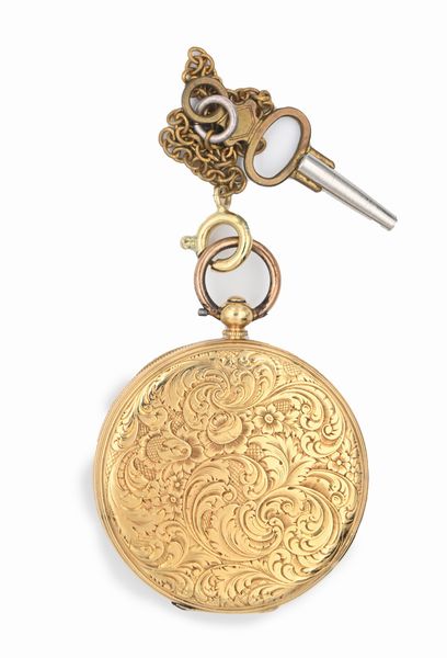 Bautte a Geneve - Orologio da tasca da uomo in oro con quadrante in metallo. Scappamento a cilindro, bilanciere anulare e spirale piana  - Asta Asta a Tempo - Orologi da Tasca da Polso e da Tavolo - Associazione Nazionale - Case d'Asta italiane