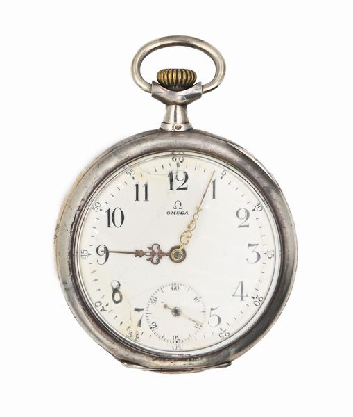 Omega - Orologio da tasca remontoir da uomo in argento. Scappamento ad ancora con bilancere bimetallico Breguet  - Asta Asta a Tempo - Orologi da Tasca da Polso e da Tavolo - Associazione Nazionale - Case d'Asta italiane