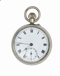 Porta orologio in legno rivestito in velluto e lamina d'argento sterling Birmingham 1911 con all'interno un orologio remontoir con cassa in acciaio  - Asta Asta a Tempo - Orologi da Tasca da Polso e da Tavolo - Associazione Nazionale - Case d'Asta italiane