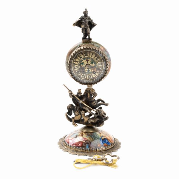 Orologio da tavolo in argento e smalti  - Asta Piccoli Orologi da tavolo Art Dco e Saliere d'Epoca dalle Collezioni Melandri di Objets de Vertu - Associazione Nazionale - Case d'Asta italiane