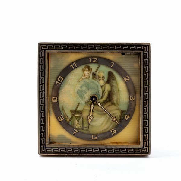 Kienzle (?): Orologio da tavolo Art Dco con smalti  - Asta Piccoli Orologi da tavolo Art Dco e Saliere d'Epoca dalle Collezioni Melandri di Objets de Vertu - Associazione Nazionale - Case d'Asta italiane