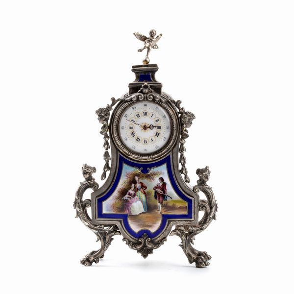 Orologio da tavolo in argento e smalti  - Asta Piccoli Orologi da tavolo Art Dco e Saliere d'Epoca dalle Collezioni Melandri di Objets de Vertu - Associazione Nazionale - Case d'Asta italiane