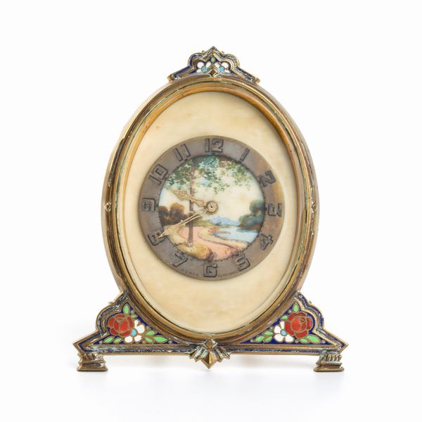 Orologio da tavolo Art Dco con smalti policromi  - Asta Piccoli Orologi da tavolo Art Dco e Saliere d'Epoca dalle Collezioni Melandri di Objets de Vertu - Associazione Nazionale - Case d'Asta italiane