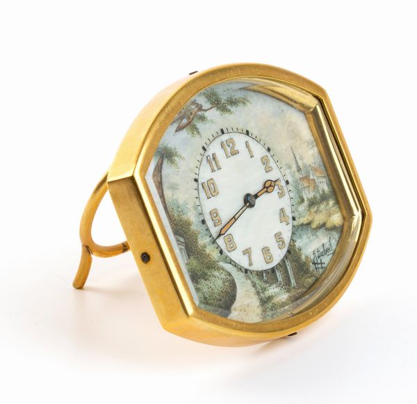 Orologio da tavolo Art Dco con smalti policromi  - Asta Piccoli Orologi da tavolo Art Dco e Saliere d'Epoca dalle Collezioni Melandri di Objets de Vertu - Associazione Nazionale - Case d'Asta italiane