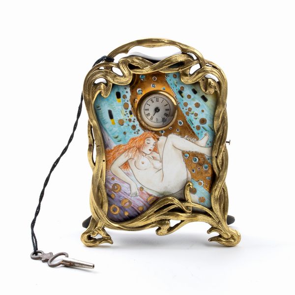 Orologio da tavolo Art Nouveau con smalti  - Asta Piccoli Orologi da tavolo Art Dco e Saliere d'Epoca dalle Collezioni Melandri di Objets de Vertu - Associazione Nazionale - Case d'Asta italiane