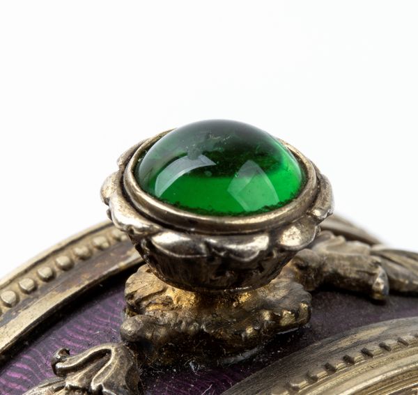 FABERGÉ CARL, a firma di : Orologio da tavolo in argento dorato e smalti  - Asta Piccoli Orologi da tavolo Art Dco e Saliere d'Epoca dalle Collezioni Melandri di Objets de Vertu - Associazione Nazionale - Case d'Asta italiane