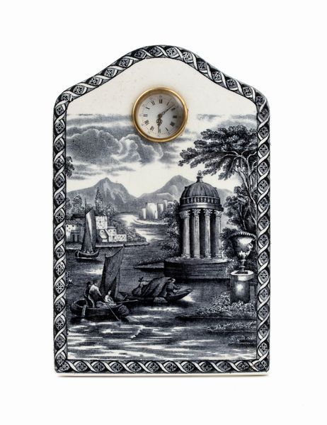 Wedgwood : Orologio da tavolo in ceramica  - Asta Piccoli Orologi da tavolo Art Dco e Saliere d'Epoca dalle Collezioni Melandri di Objets de Vertu - Associazione Nazionale - Case d'Asta italiane