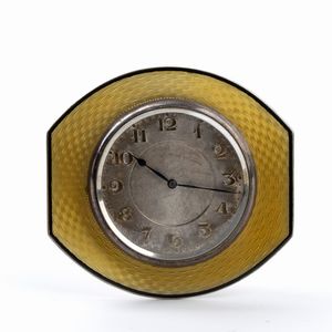 A Buckley Ltd : Orologio da tavolo Art Dco in argento e smalti  - Asta Piccoli Orologi da tavolo Art Dco e Saliere d'Epoca dalle Collezioni Melandri di Objets de Vertu - Associazione Nazionale - Case d'Asta italiane