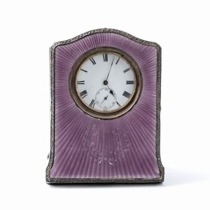 Charles S Green & Co Ltd : Orologio da tavolo Art Dco in argento e smalti  - Asta Piccoli Orologi da tavolo Art Dco e Saliere d'Epoca dalle Collezioni Melandri di Objets de Vertu - Associazione Nazionale - Case d'Asta italiane