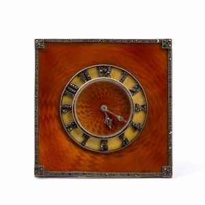 Deutsches Reichs-Gebrauchs Muster - A Schild & Co - Orologio da tavolo Art Dco in argento e smalti