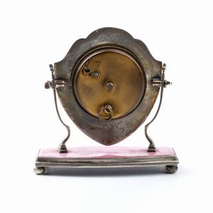 Henry Matthews : Orologio da tavolo Art Dco in argento e smalti  - Asta Piccoli Orologi da tavolo Art Dco e Saliere d'Epoca dalle Collezioni Melandri di Objets de Vertu - Associazione Nazionale - Case d'Asta italiane