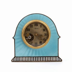 Asprey & Co Ltd : Orologio da tavolo Art Dco in metallo dorato e smalti  - Asta Piccoli Orologi da tavolo Art Dco e Saliere d'Epoca dalle Collezioni Melandri di Objets de Vertu - Associazione Nazionale - Case d'Asta italiane