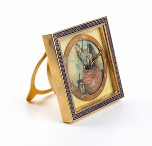 Kienzle (?): Orologio da tavolo Art Dco con smalti  - Asta Piccoli Orologi da tavolo Art Dco e Saliere d'Epoca dalle Collezioni Melandri di Objets de Vertu - Associazione Nazionale - Case d'Asta italiane