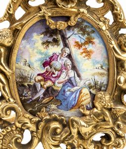 Orologio da tavolo con smalti  - Asta Piccoli Orologi da tavolo Art Dco e Saliere d'Epoca dalle Collezioni Melandri di Objets de Vertu - Associazione Nazionale - Case d'Asta italiane