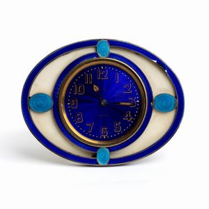 Finningans France - Orologio da tavolo Art Dco  in argento, avorio e smalti guilloch