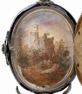 Orologio da tavolo in argento e smalti  - Asta Piccoli Orologi da tavolo Art Dco e Saliere d'Epoca dalle Collezioni Melandri di Objets de Vertu - Associazione Nazionale - Case d'Asta italiane