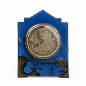 Hardy Brothers : Orologio da tavolo Art Dco in argento e smalti  - Asta Piccoli Orologi da tavolo Art Dco e Saliere d'Epoca dalle Collezioni Melandri di Objets de Vertu - Associazione Nazionale - Case d'Asta italiane