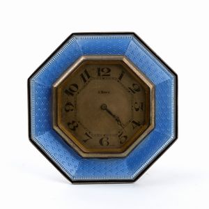 F Darton & Co - Orologio da tavolo Art Dco in argento e smalti