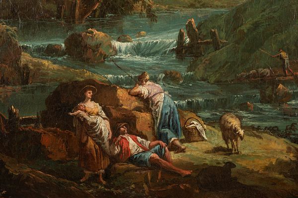 Antonio Diziani (Venezia 1737 – 1797) : Paesaggio fluviale con pastori a riposo  - Asta Arredi e Dipinti Antichi da una Dimora Lombarda - Associazione Nazionale - Case d'Asta italiane