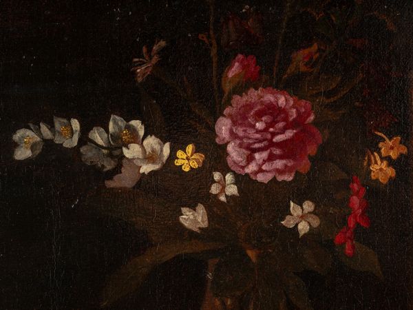 Attribuito a Luca Forte (Napoli, 1600/1605 – 1670) : Agrumi, vaso di fiori, legumi e pagnotta su un piano  - Asta Arredi e Dipinti Antichi da una Dimora Lombarda - Associazione Nazionale - Case d'Asta italiane