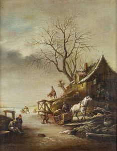 Scuola fiamminga, secolo XIX, da Isaac van Ostade - Paesaggio invernale