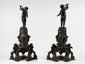 Coppia di grandi alari in bronzo. Da un modello di Niccol Roccatagliata (Genova 1559-Venezia, 1629)  - Asta Arredi e Dipinti Antichi da una Dimora Lombarda - Associazione Nazionale - Case d'Asta italiane