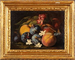 Aniello Ascione : Fichi, prugne, melograno e fiori; Fichi, pesche e fiori  - Asta Arredi e Dipinti Antichi da una Dimora Lombarda - Associazione Nazionale - Case d'Asta italiane