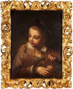 Bottega di Giovanni Battista Piazzetta (Venezia 1683 – 1754) : Giovane ragazzo con flauto; Ragazzo con cesto di frutta  - Asta Arredi e Dipinti Antichi da una Dimora Lombarda - Associazione Nazionale - Case d'Asta italiane