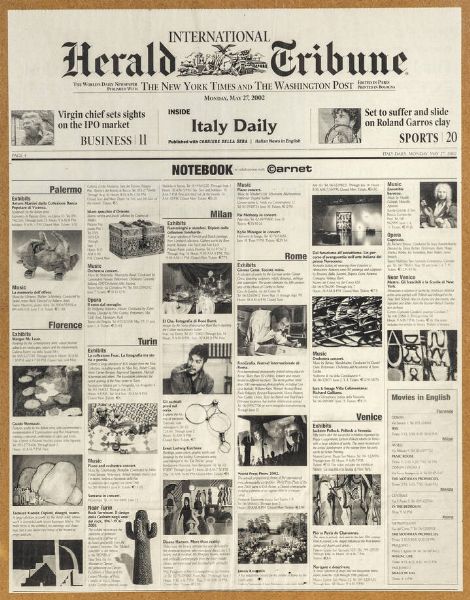 NON DEFINITO : International Herald Tribune  Parigi  27 maggio 2002  - Asta Il mondo di Franco Mello - Associazione Nazionale - Case d'Asta italiane