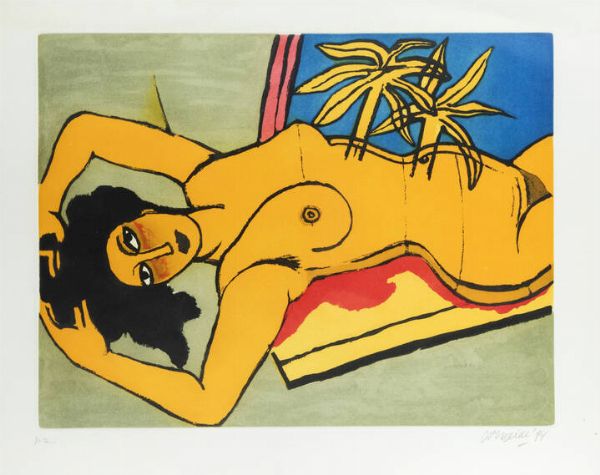 CORNEILLE (GUILLAUME CORNELIS VAN BEVERLOO) Liegi (Belgio) 1922 - 2010 Parigi : Nuda sdraiata 1994  - Asta Grafica - Associazione Nazionale - Case d'Asta italiane