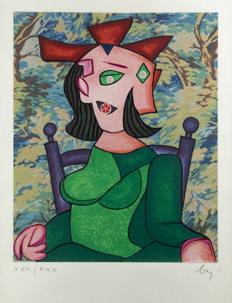 ENRICO BAJ Milano 1924 - 2003 Vergiate (VA) : Madame Picasso 1986  - Asta Grafica - Associazione Nazionale - Case d'Asta italiane