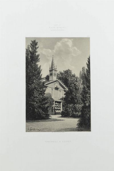 ANTONIO FONTANESI Reggio Emilia 1818 - 1882 Torino : Pigeonnier & Ruches 1854 dalla serie Beaulieu-Villa Eynard au bord du lac de Genve  - Asta Grafica - Associazione Nazionale - Case d'Asta italiane