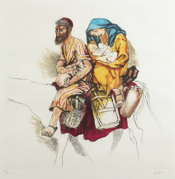 RENATO GUTTUSO Bagheria (PA) 1911 - 1987 Roma : Fuga in Egitto  - Asta Grafica - Associazione Nazionale - Case d'Asta italiane