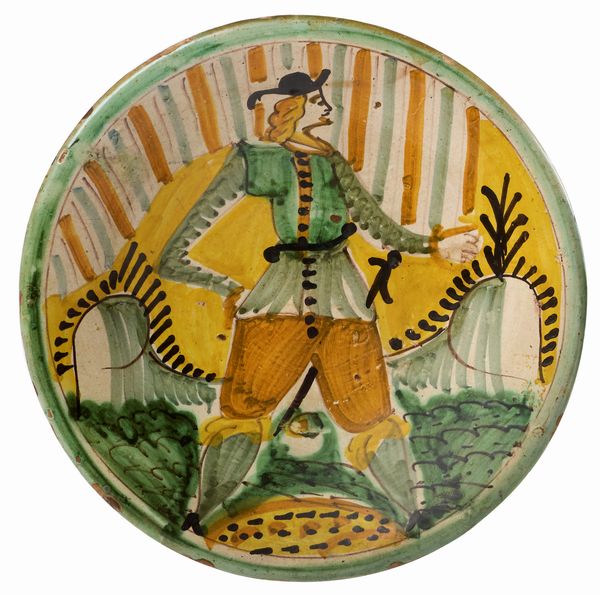 Due piatti in maiolica policroma giallo, azzurro, ocra e manganese  - Asta Maioliche, Sculture e Dipinti Antichi - Associazione Nazionale - Case d'Asta italiane