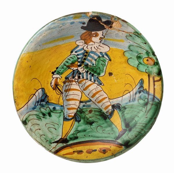 Due piatti in maiolica policroma giallo, verde, blu, ocra e manganese  - Asta Maioliche, Sculture e Dipinti Antichi - Associazione Nazionale - Case d'Asta italiane