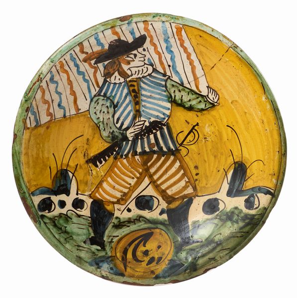 Due piatti in maiolica policroma giallo, ocra, verde, blu e manganese  - Asta Maioliche, Sculture e Dipinti Antichi - Associazione Nazionale - Case d'Asta italiane