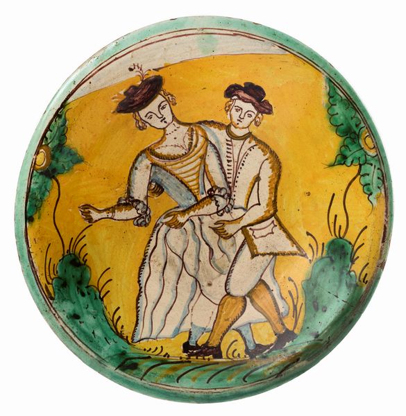 Piatto in maiolica policroma giallo, verde, ocra, azzurro  - Asta Maioliche, Sculture e Dipinti Antichi - Associazione Nazionale - Case d'Asta italiane