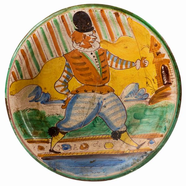 Due piatti in maiolica policroma giallo, ocra, verde, blu e manganese  - Asta Maioliche, Sculture e Dipinti Antichi - Associazione Nazionale - Case d'Asta italiane