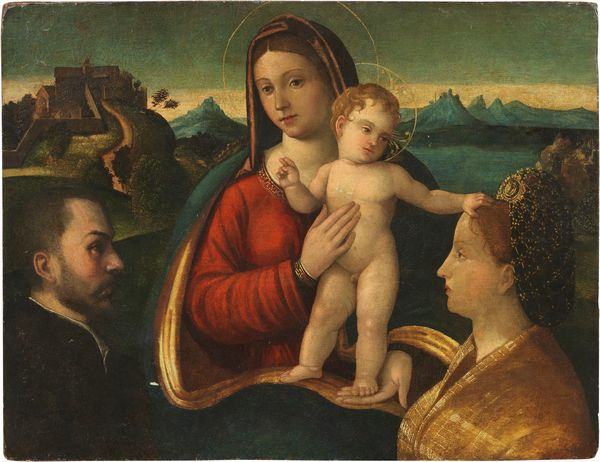 Scuola veneta del XVI secolo : Madonna col Bambino e due committenti  - Asta Maioliche, Sculture e Dipinti Antichi - Associazione Nazionale - Case d'Asta italiane