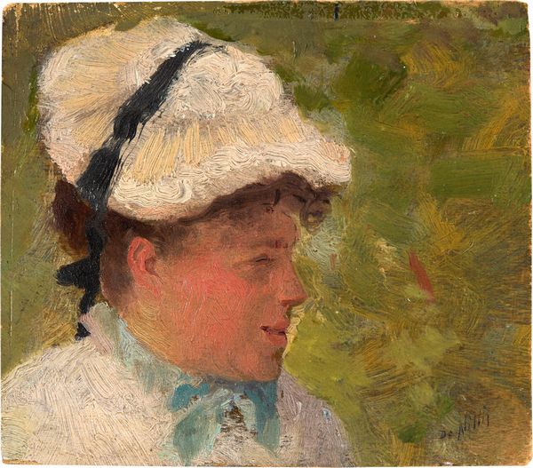 Giuseppe De Nittis : Testina di signora con cappellino bianco  - Asta Maioliche, Sculture e Dipinti Antichi - Associazione Nazionale - Case d'Asta italiane