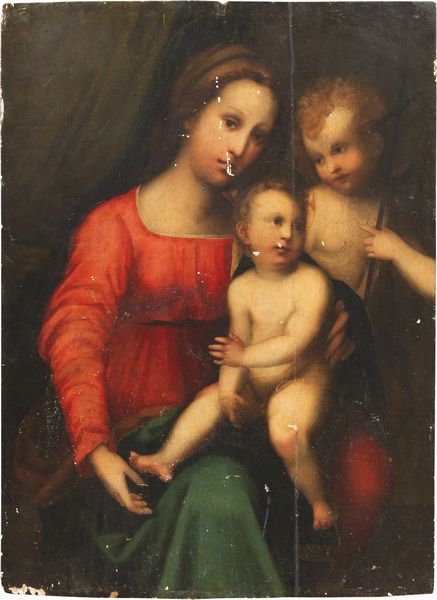 Scuola toscana del XVI secolo : Madonna col Bambino e San Giovannino  - Asta Maioliche, Sculture e Dipinti Antichi - Associazione Nazionale - Case d'Asta italiane