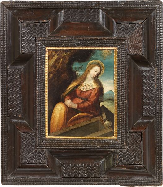 Scuola fiamminga inizio XVII secolo : Maddalena sul Sepolcro  - Asta Maioliche, Sculture e Dipinti Antichi - Associazione Nazionale - Case d'Asta italiane