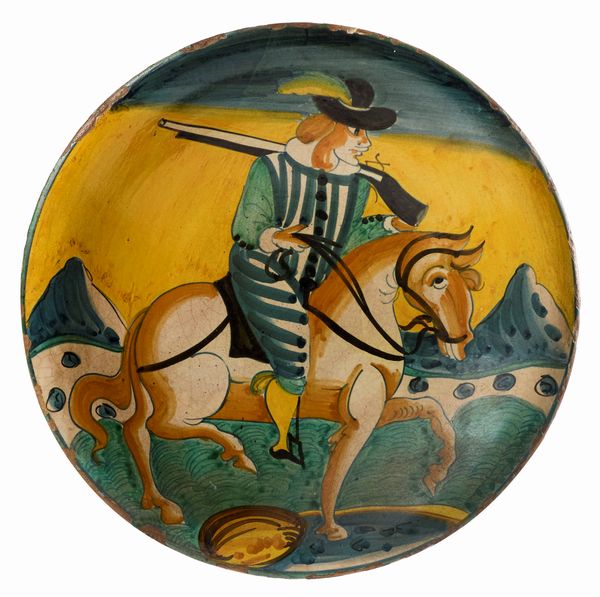 Due piatti in maiolica policroma giallo, ocra, blu e verde  - Asta Maioliche, Sculture e Dipinti Antichi - Associazione Nazionale - Case d'Asta italiane