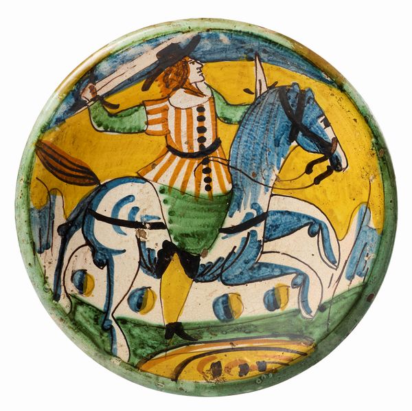 Due piatti in maiolica policroma giallo, ocra, verde, blu e manganese  - Asta Maioliche, Sculture e Dipinti Antichi - Associazione Nazionale - Case d'Asta italiane