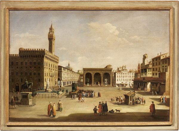 Ignoto fine XIX secolo : Veduta di Piazza della Signoria con scene di mercato  - Asta Maioliche, Sculture e Dipinti Antichi - Associazione Nazionale - Case d'Asta italiane