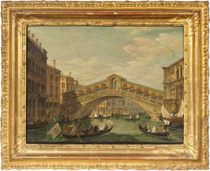 Ignoto vedutista veneto del XIX secolo - Veduta del Ponte di Rialto