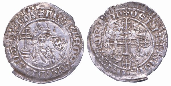 RODI. ROBERT DI JUILLY (31 Gran Maestro dell'Ordine dei Cavalieri Ospitalieri di Rodi e Malta), 1374-1376. Gigliato.  - Asta Numismatica - Associazione Nazionale - Case d'Asta italiane