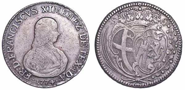 MALTA. FRANCISCO XIMENEZ DE TEXADA (69 Gran Maestro dell'Ordine dei Cavalieri Ospitalieri di Rodi e Malta ), 1773-1775. 2 Scudi 1774.  - Asta Numismatica - Associazione Nazionale - Case d'Asta italiane