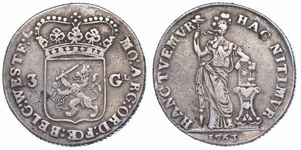 PAESI BASSI - WEST FRIESLAND. 3 Gulden 1763.  - Asta Numismatica - Associazione Nazionale - Case d'Asta italiane